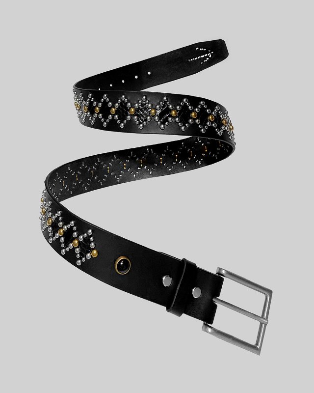 Diamond Studded Leather Belt [Black]