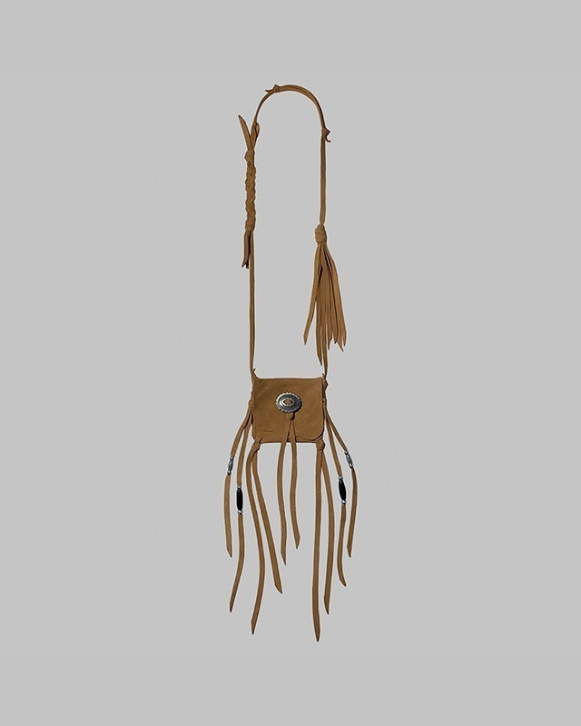 Concho Suede Fringe necklace Mini Bag [Beige]